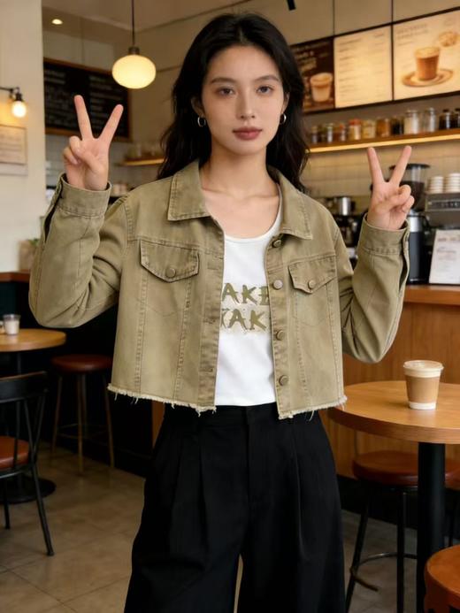 活动爆款【自营】衣周期～（两件套）卡其牛仔毛边外套➕背心短款两件套-喜出 商品图2