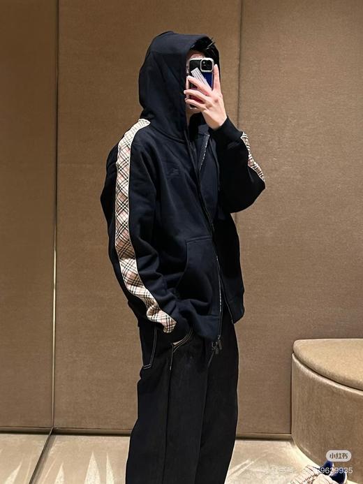 BUR侧边格纹高克重（S 码 720 克）拉链开衫卫衣，男女同款 商品图2