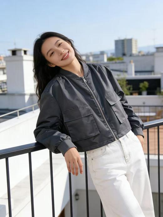 品牌特卖【外套】0911灰色棒球领夹克外套百搭女款-喜出 商品图2