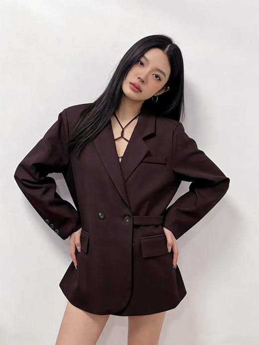 418良粉节|2026 活动爆款 活动爆款【自营】衣周期～613系带腰带酒红西服外套-喜出 商品图1