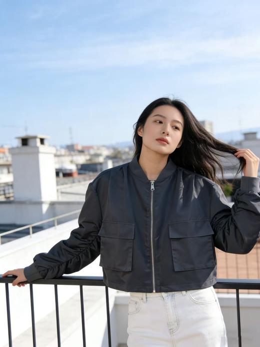 品牌特卖【外套】0911灰色棒球领夹克外套百搭女款-喜出 商品图3