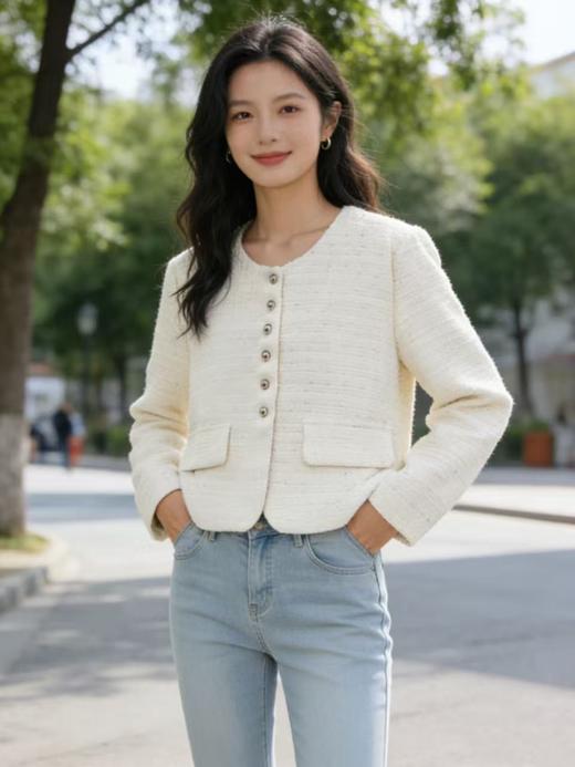 活动爆款【自营】衣周期～815 小香风银色圆扣短款外套-喜出 商品图3