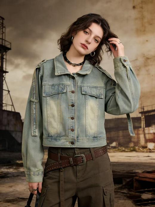 活动爆款【自营】衣周期～226飘带款做旧风复古牛仔外套-喜出 商品图2