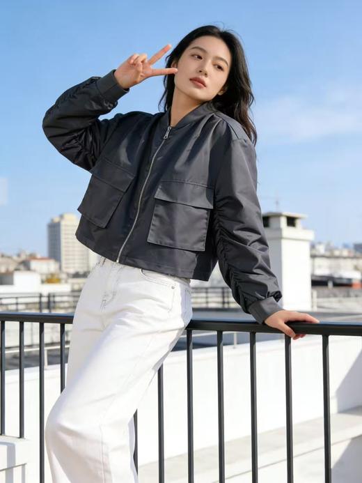 品牌特卖【外套】0911灰色棒球领夹克外套百搭女款-喜出 商品图0