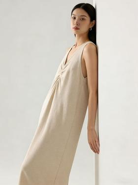 418良粉节|2026 活动爆款【自营】衣周期～（超软糯）020 V领褶皱设计感针织长款背心连衣裙-喜出