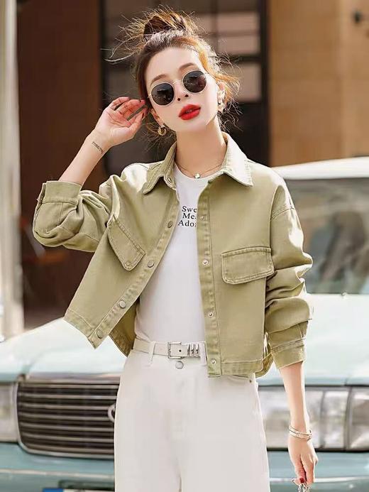 活动爆款【自营】衣周期～（100%棉 软料牛仔）610卡其短款百搭外套-喜出 商品图2