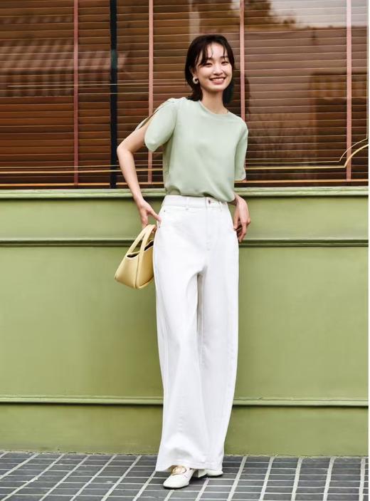 各位女神通勤必备  EP金扣弯刀女款白色牛仔裤 商品图5