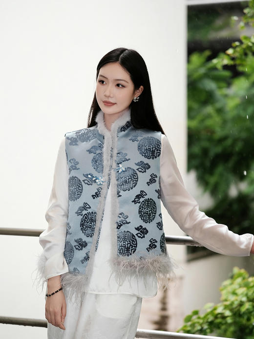 盛唐牡丹 | 万寿祥云纹真丝漳缎棉马甲 商品图1