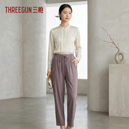 Threegun三枪 冰丝隐条女长裤-T60016B01 商品图1