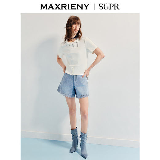 【SGPR】精致日常钻饰下摆两穿短袖T恤25夏修身上衣(货号:MU86TS251) 商品图3