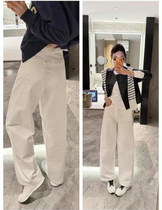 各位女神通勤必备  EP金扣弯刀女款白色牛仔裤 商品图3