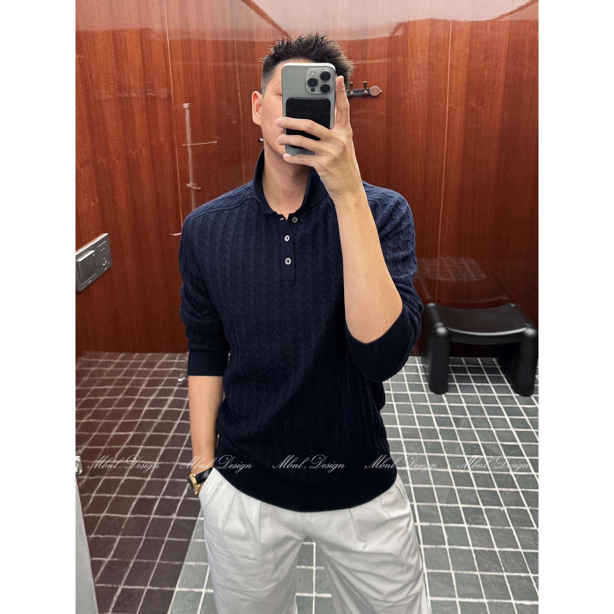 「Twist Cable工艺」秦磊男装100棉扭花针织polo衫LL-WSY1140商品图2