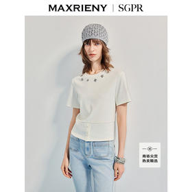 【SGPR】精致日常钻饰下摆两穿短袖T恤25夏修身上衣(货号:MU86TS251)