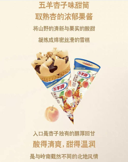 【新品尝鲜】五羊牌甜筒山野红杏杏子味雪糕73G 商品图2