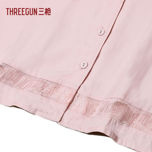 Threegun三枪 爽滑隐条翻领开襟短袖长裤女家居套-82124D011 商品图3