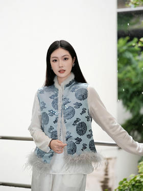 盛唐牡丹 | 万寿祥云纹真丝漳缎棉马甲