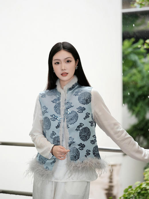 盛唐牡丹 | 万寿祥云纹真丝漳缎棉马甲 商品图0