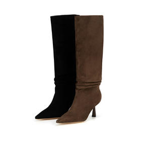 westory2023秋季新品尖头高跟长靴过膝高筒靴细跟堆堆单靴W23DQ83121