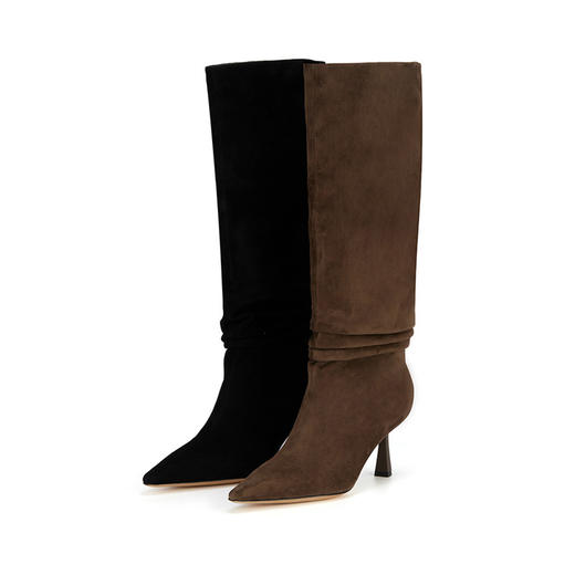 westory2023秋季新品尖头高跟长靴过膝高筒靴细跟堆堆单靴W23DQ83121 商品图0