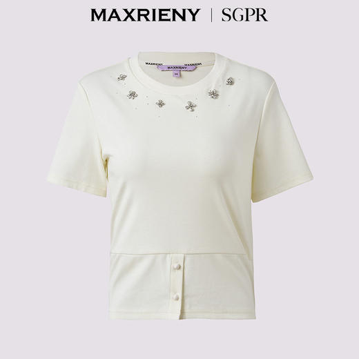 【SGPR】精致日常钻饰下摆两穿短袖T恤25夏修身上衣(货号:MU86TS251) 商品图4