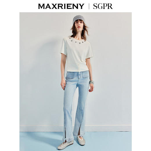 【SGPR】精致日常钻饰下摆两穿短袖T恤25夏修身上衣(货号:MU86TS251) 商品图1