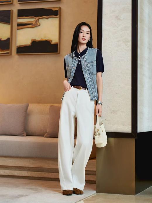 各位女神通勤必备  EP金扣弯刀女款白色牛仔裤 商品图4