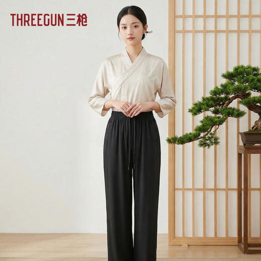 Threegun三枪 冰丝隐条女长裤-T60016B01 商品图0