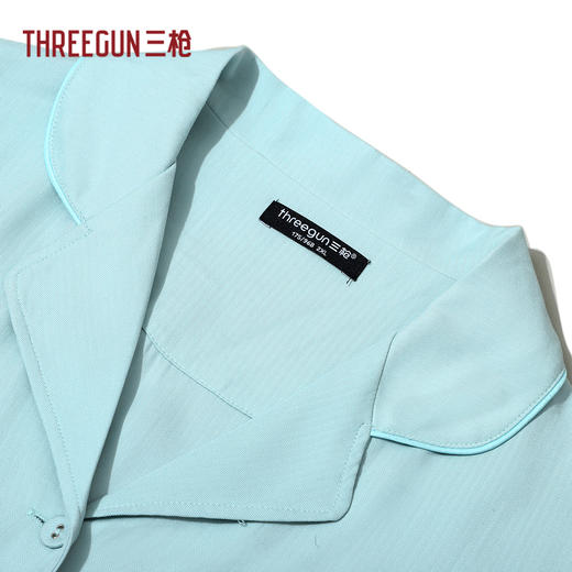 Threegun三枪 爽滑隐条翻领开襟短袖长裤女家居套-82124D011 商品图8