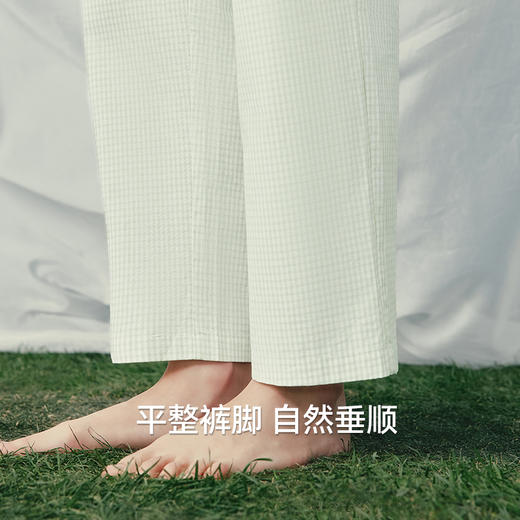Threegun三枪 纯棉彩格翻领开襟长袖长裤女家居套-T80147D01 商品图6