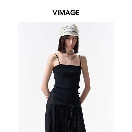 VIMAGE纬漫纪简约纯色百搭修身针织吊带外穿打底上衣2026夏季新款V2501101 商品图2