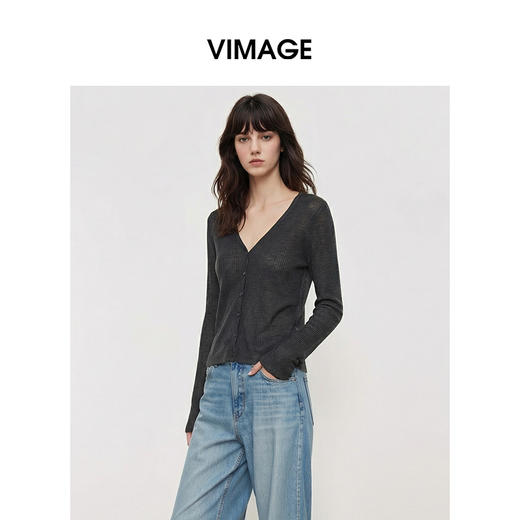 VIMAGE纬漫纪V领针织开衫修身短款简约外搭披肩上衣2026夏季新款V2501114 商品图1