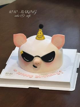 「墨镜粉猪猪」100%动物奶油（附图6寸造型·提前3天预定）