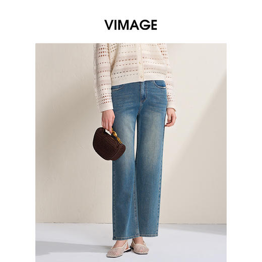 VIMAGE纬漫纪简约复古直筒显瘦高腰牛仔裤2026春季新款V2505212 商品图3