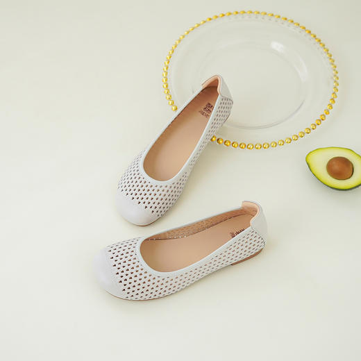 【羊皮革】西村名物2026年夏季新款舒适低跟圆头浅口洞洞空鞋T26AH17971 商品图4