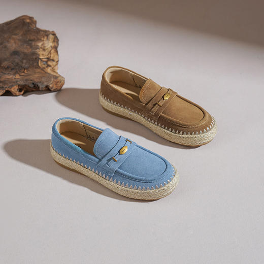 【牛剖层】西村名物2026年春季新款舒适编织厚底超轻平底纯色百搭深口单鞋乐福鞋T26AM17711 商品图10