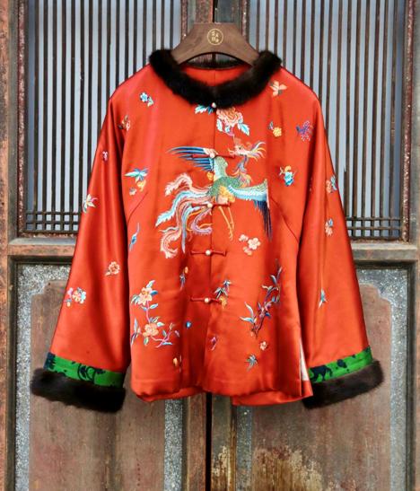 盛唐牡丹大师系列-王小潇 | 重缎真丝手推绣水貂棉外套(盛唐牡丹与非遗传承人王小潇联名系列) 商品图0