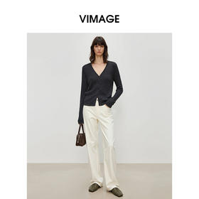 VIMAGE纬漫纪V领针织开衫修身短款简约外搭披肩上衣2026夏季新款V2501114