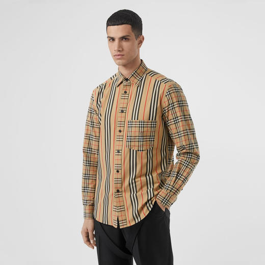 BUR格纹拼接长袖衬衫 客供雅戈尔120/ss双纱格纹面料 商品图0