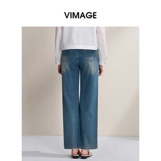 VIMAGE纬漫纪简约复古直筒显瘦高腰牛仔裤2026春季新款V2505212 商品图4