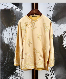 盛唐牡丹大师系列-卢梅红 | 重缎真丝手绣偏襟外套(盛唐牡丹与非遗传承人卢梅红联名系列)