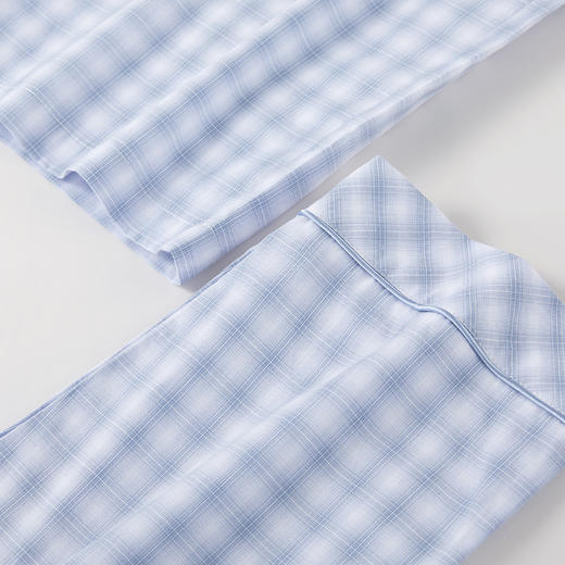 Threegun三枪 纯棉彩格翻领开襟长袖长裤男家居套-T80135D01 商品图7