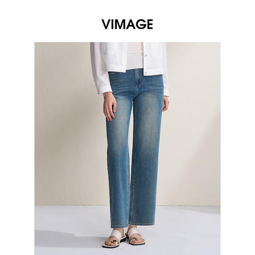 VIMAGE纬漫纪简约复古直筒显瘦高腰牛仔裤2026春季新款V2505212 商品图0