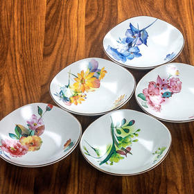 【预售】日本和蓝家用日式花卉质朴哑光陶瓷方形深盘装菜盘水果盘多用钵和蓝虹彩花5入多用钵16.2*16.2*4.5cm