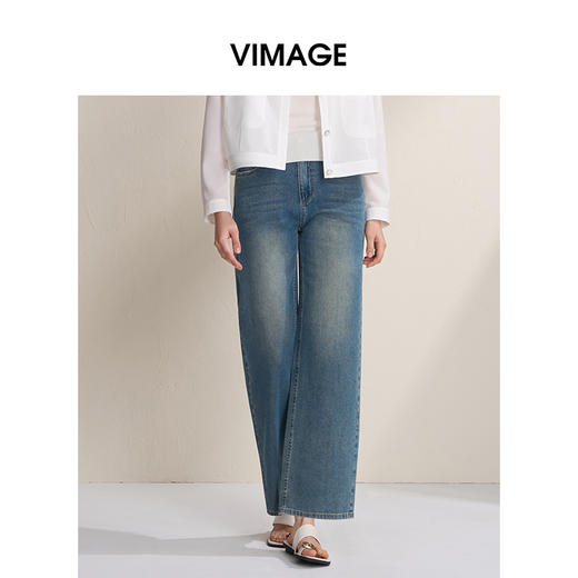 VIMAGE纬漫纪简约复古直筒显瘦高腰牛仔裤2026春季新款V2505212 商品图2
