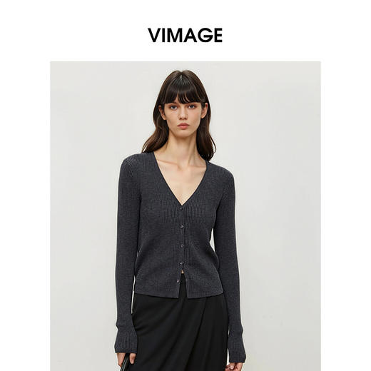 VIMAGE纬漫纪V领针织开衫修身短款简约外搭披肩上衣2026夏季新款V2501114 商品图2
