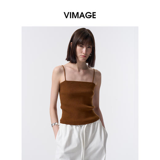 VIMAGE纬漫纪简约纯色百搭修身针织吊带外穿打底上衣2026夏季新款V2501101 商品图8