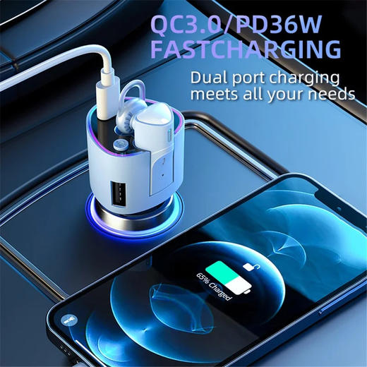 美国 PD36W快充车载充电器 Type-C+USB双接口 带可拆卸耳机 支持蓝牙免提通话  V16 商品图4