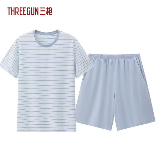 Threegun三枪 彩条冰泉棉短袖短裤男家居套-T80143D02 商品图1