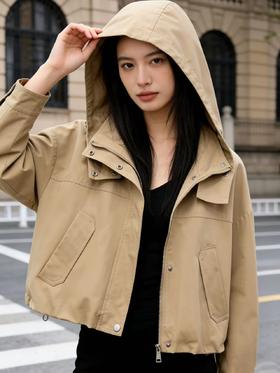 418良粉节|2026 活动爆款【自营】衣周期～T01连帽可抽绳下摆风衣外套-喜出