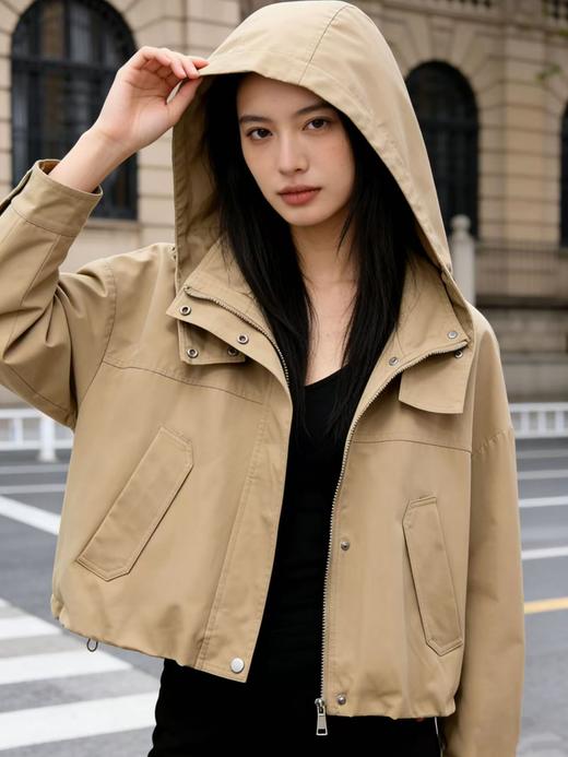 418良粉节|2026 活动爆款【自营】衣周期～T01连帽可抽绳下摆风衣外套-喜出 商品图0